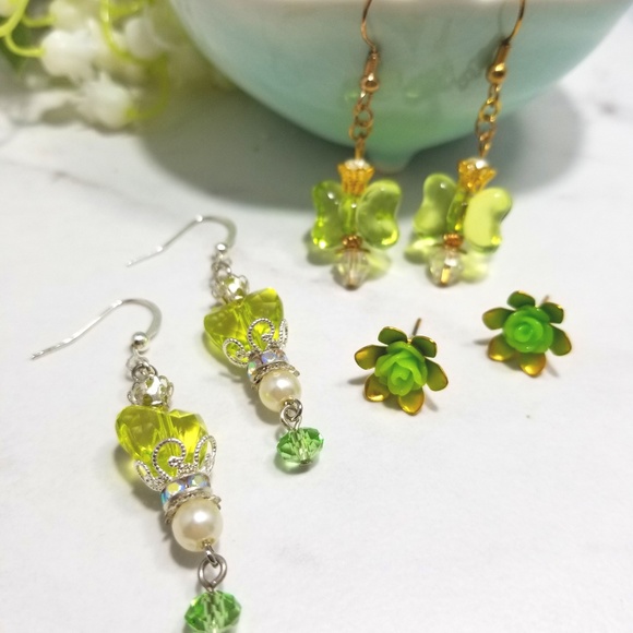 handmade Jewelry - Handmade Cute Rose Dangle & Studs Earring Set